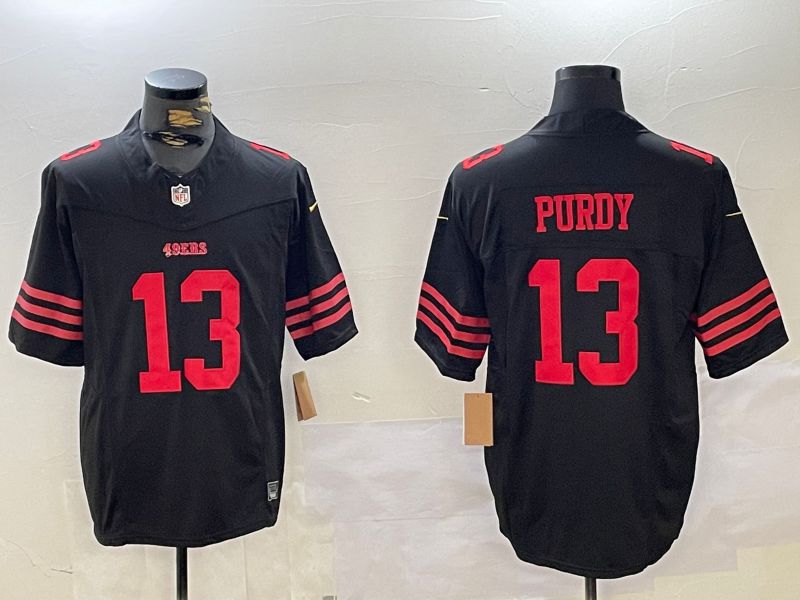 Men San Francisco 49ers 13 Purdy Black Three generations 2024 Nike Vapor Limited NFL Jersey style 1